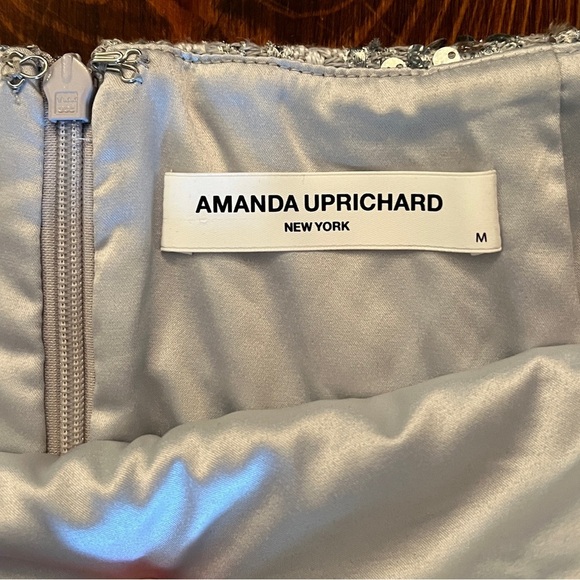 AMANDA UPRICHARD Dale Mini Skirt in Stellar Silver Sequin Slit Skirt Revolve - Picture 10 of 11